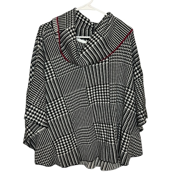 Fever Black and White Houndstooth Poncho size large - Picture 1 of 10
